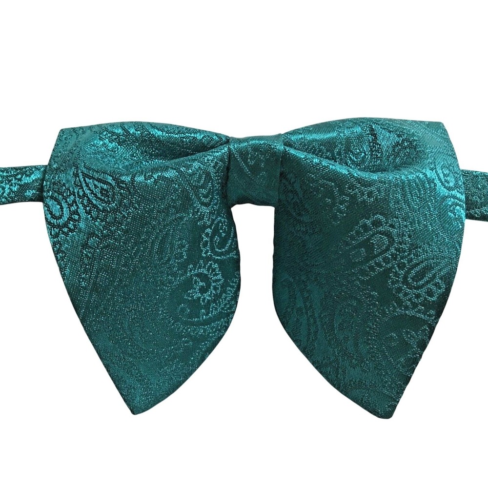 Mens Teal Green Paisley Continental Crossover Bow Tie Adjustable Formal Wedding